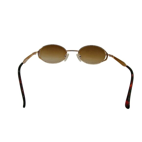 Vintage Sunglasses Gold Metal Frame Oval Shaped Summer Sunglasses Bronze Lens - Picture 5 of 9